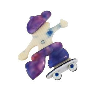 Vintage Lea Stein Paris Cellulose Acetate Skateboarder Pin (A2973)